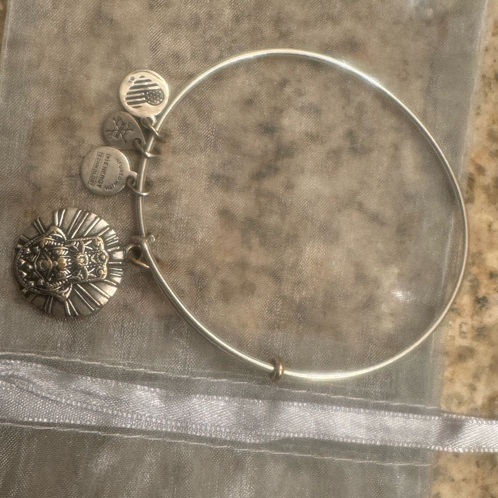 Like new Alex and Ani Silver Adjustable Bracelet With Hand of Fatima Charm.